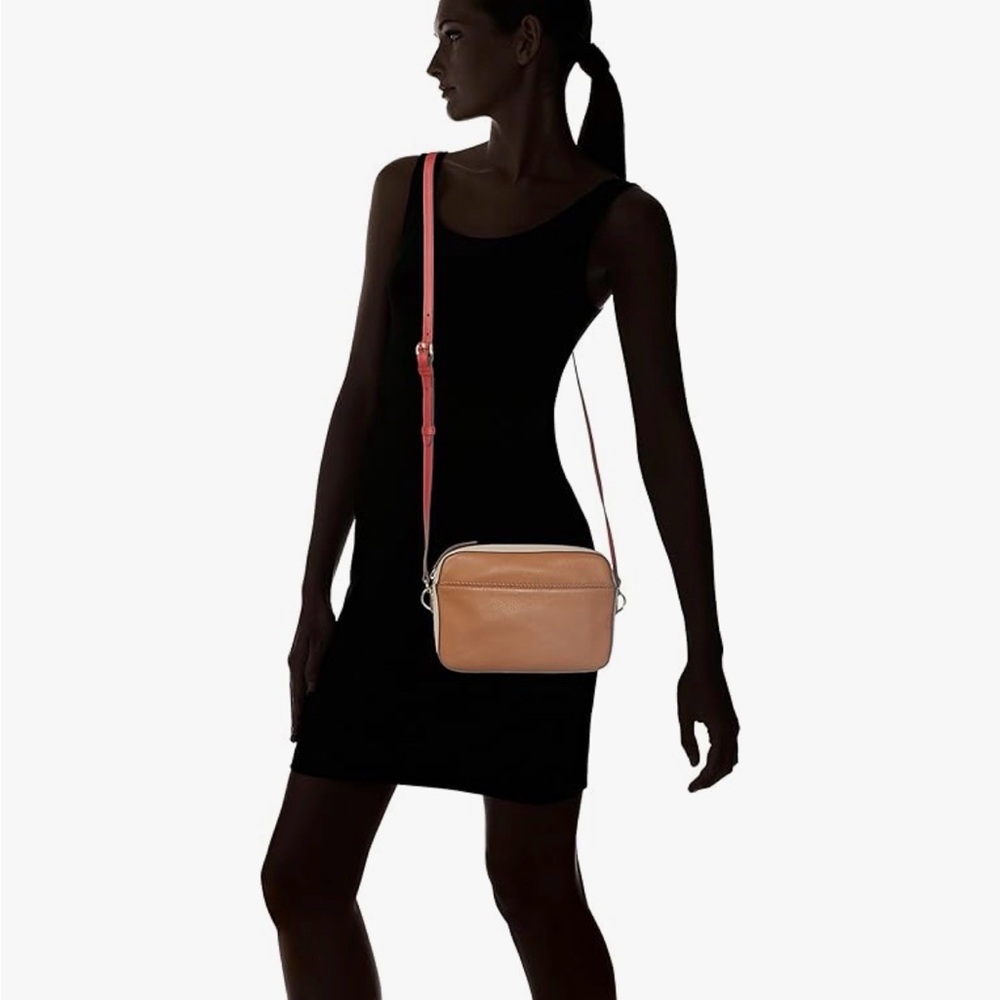 Cole Haan Benson Camera Bag- Light Brown Camel Cream and Red Leather - Picture 2 of 16